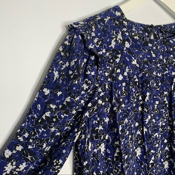 NWT ZARA Blue Floral Long Sleeve Ruffle Hem Mini Dress Size S - Picture 7 of 15